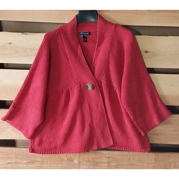 Banana Republic Brick Red Cardigan Womens Large Button 60s Style Flare Sweater - Picture 1 of 11